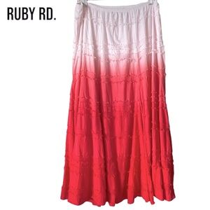 DIP DYE MUSIC FEST MAXI FLARE SKIRT Ruby Rd Sz 10 Medium WHITE to PINK OMBRÉ